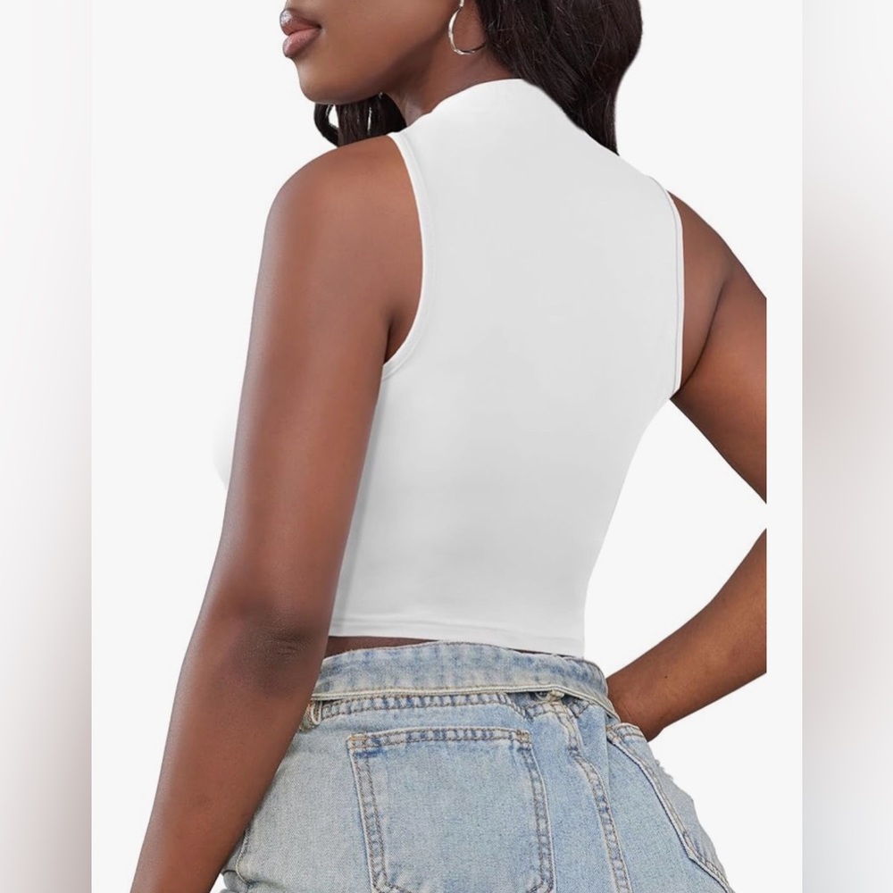 Verdusa Women's Basic Sleeveless Mock Neck Rib Knit Tank Crop Tops
White M - Picture 4 of 8